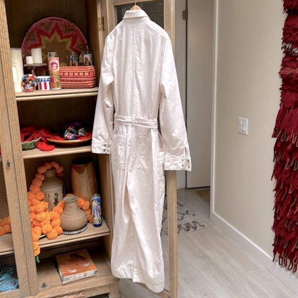 Free People Cream Zip Front Long Sleeve Denim Coveralls Jumpsuit - Picture 15 of 15